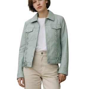 Patricia McCoy collectoin Lace Up Leather Jacket Mint Green Moto Style
